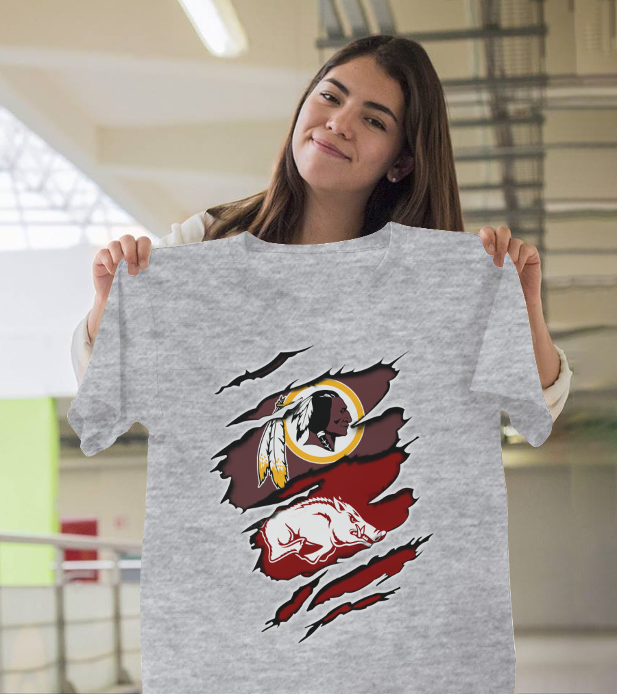 Washington Redskins And Arkansas Razorbacks Logo Mashup T-Shirt