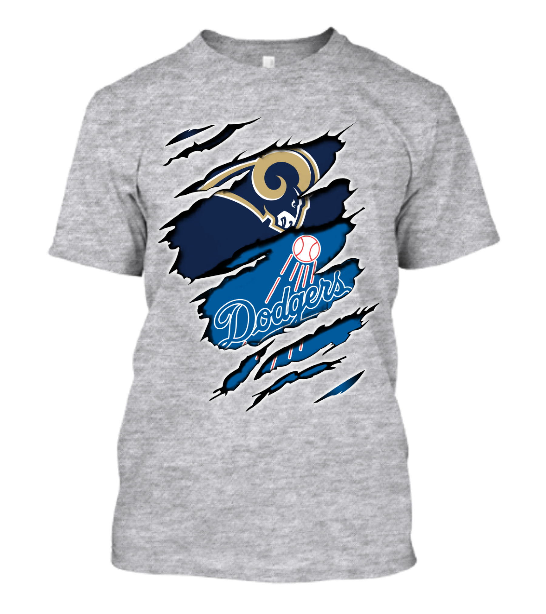 Rams Dodgers Scratch Tear Logo Crossover Fusion T-Shirt