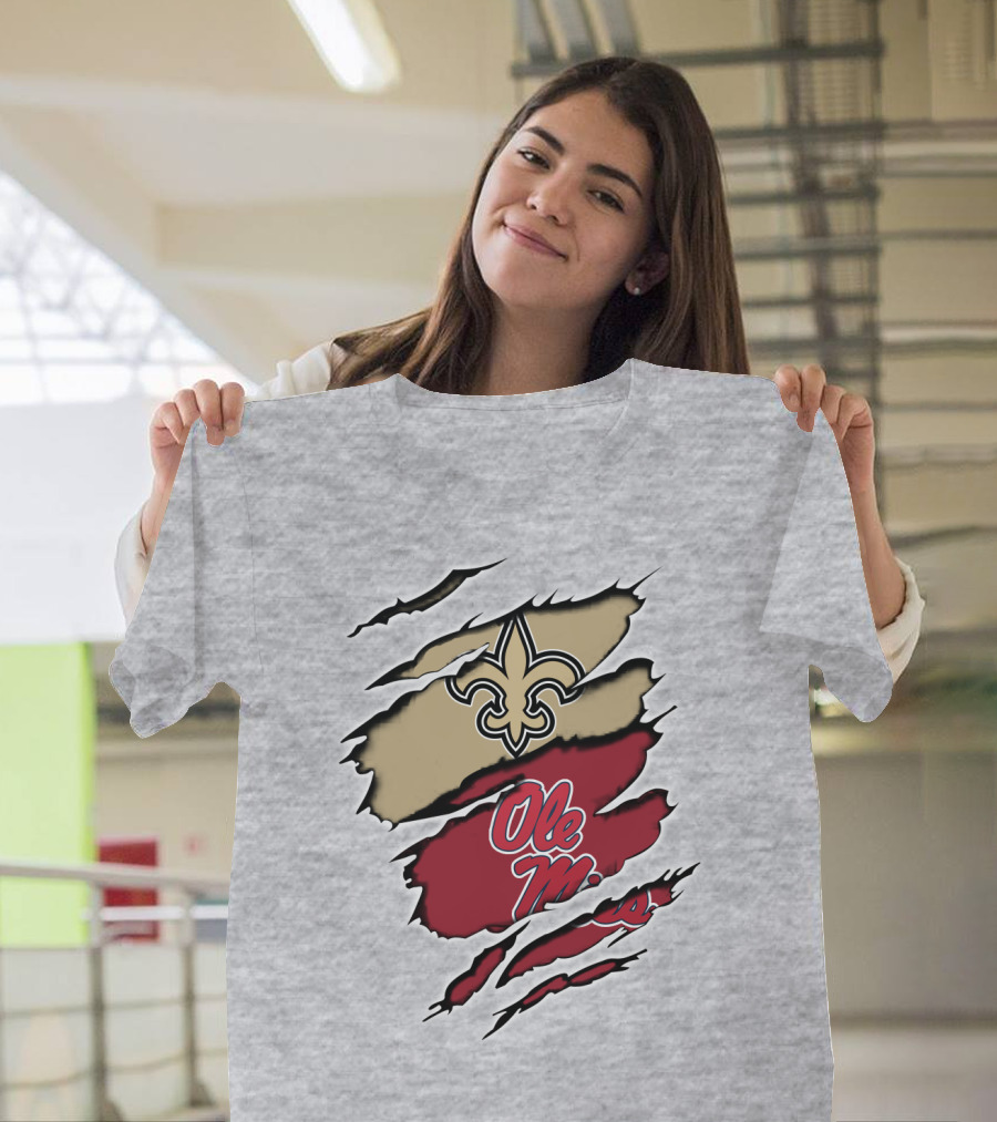 Saints Ole Miss Fleur-de-Lis Ripped T-Shirt