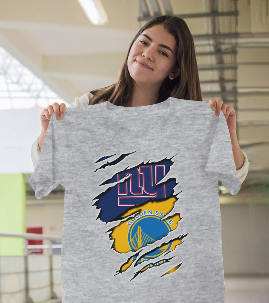 New York Giants Golden State Warriors Ripped Dual Team Representation T-Shirt