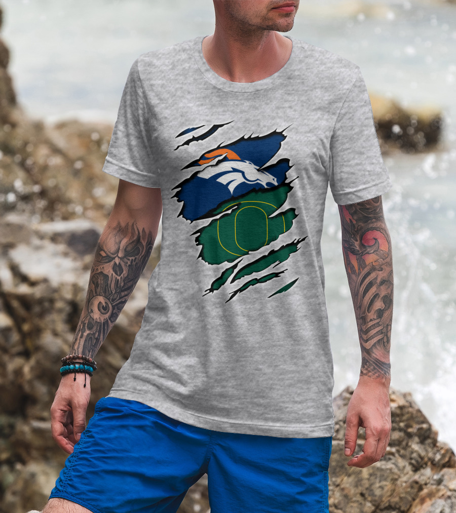 Broncos Ducks Layered Tear Concept T-Shirt