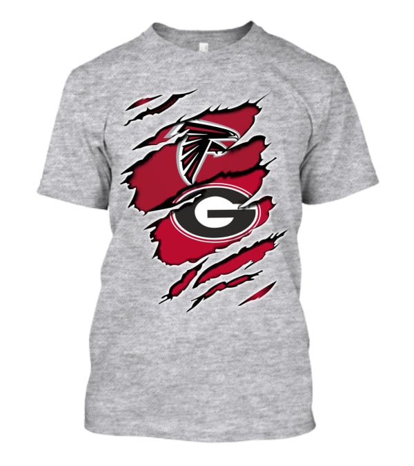 Atlanta Falcons Georgia Bulldogs Logos Ripped T-Shirt