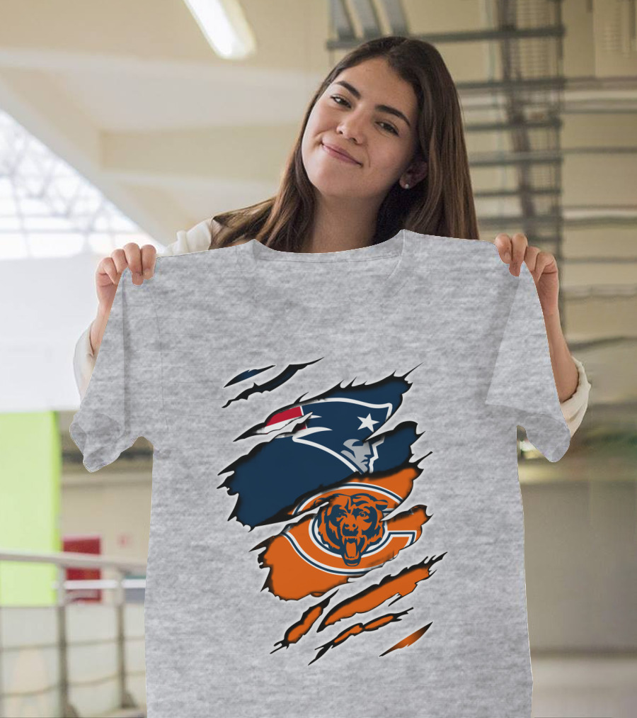 Patriots Bears Logos Clash Ripped T-Shirt