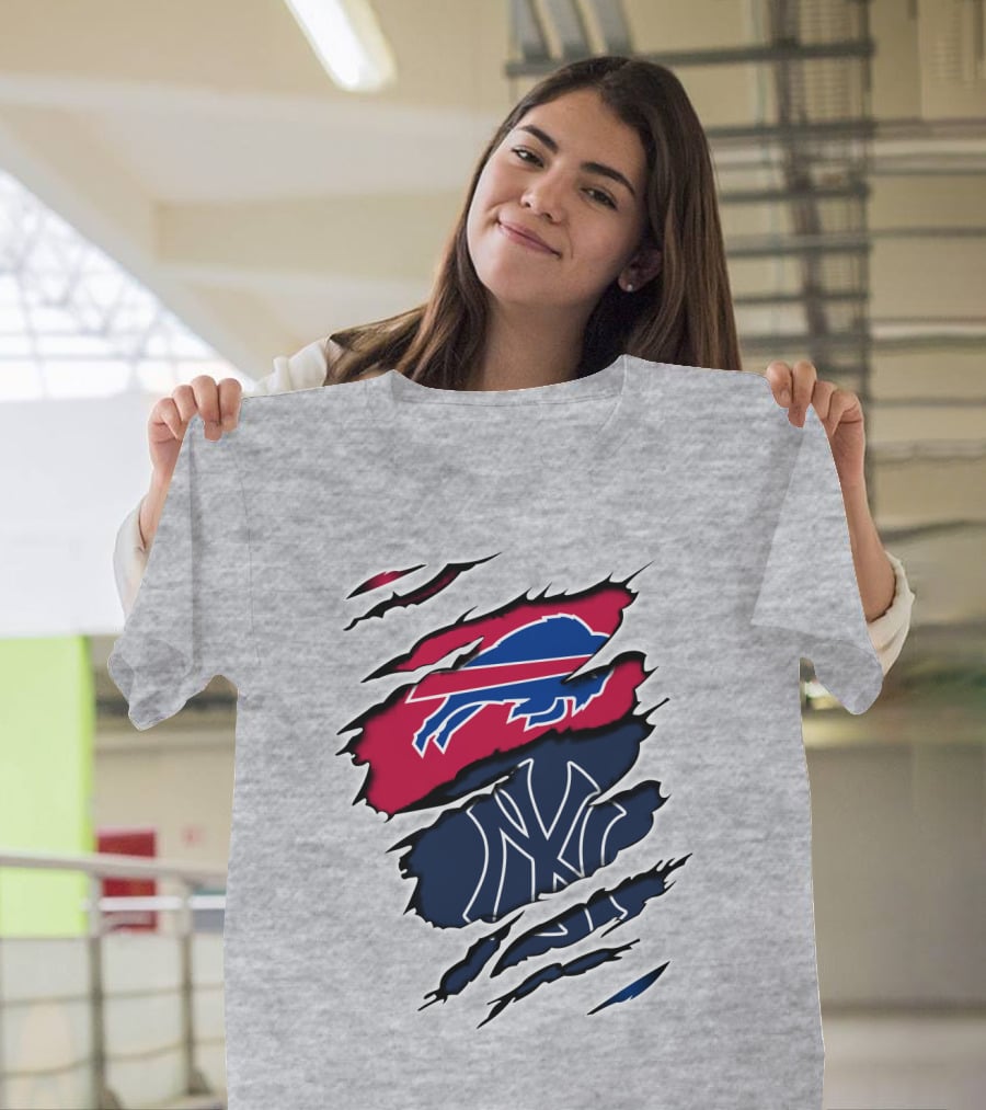 Buffalo Bills New York Yankees Torn Logo Mashup T-Shirt