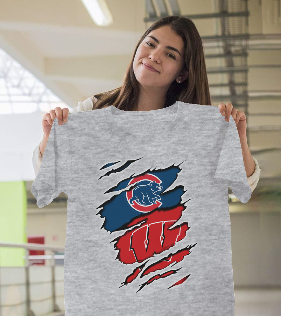 Cubs Wisconsin Logo and Badgers Logo Combo T-Shirt