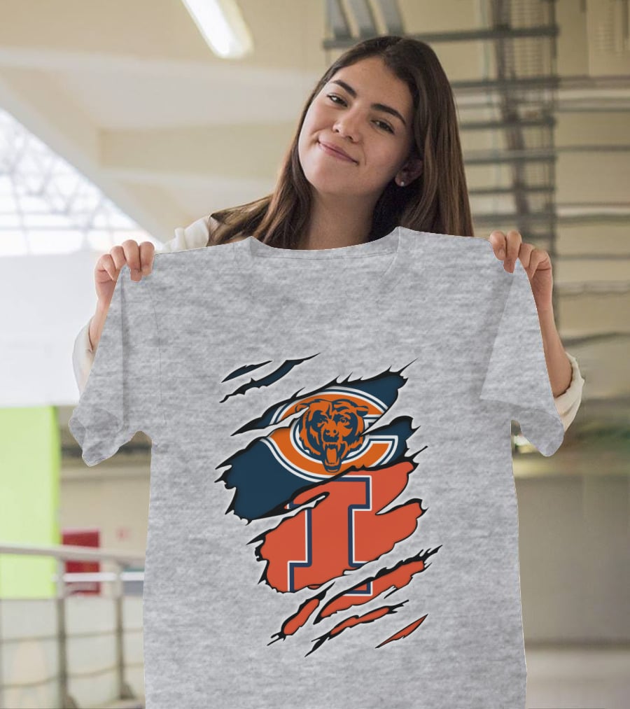 Chicago Bears Illinois Fighting Illini Fan Logo Mashup T-Shirt