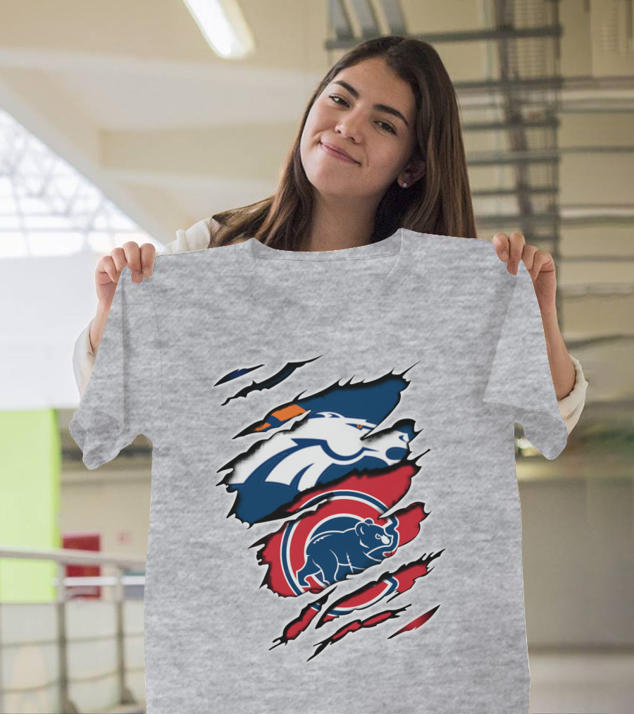 Broncos Cubs Scratching Logos Fusion T-Shirt