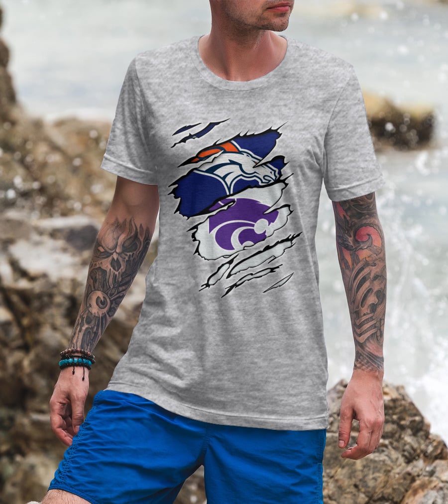 Broncos Wildcat Kansas Football Team Colors Ripped Claw T-Shirt