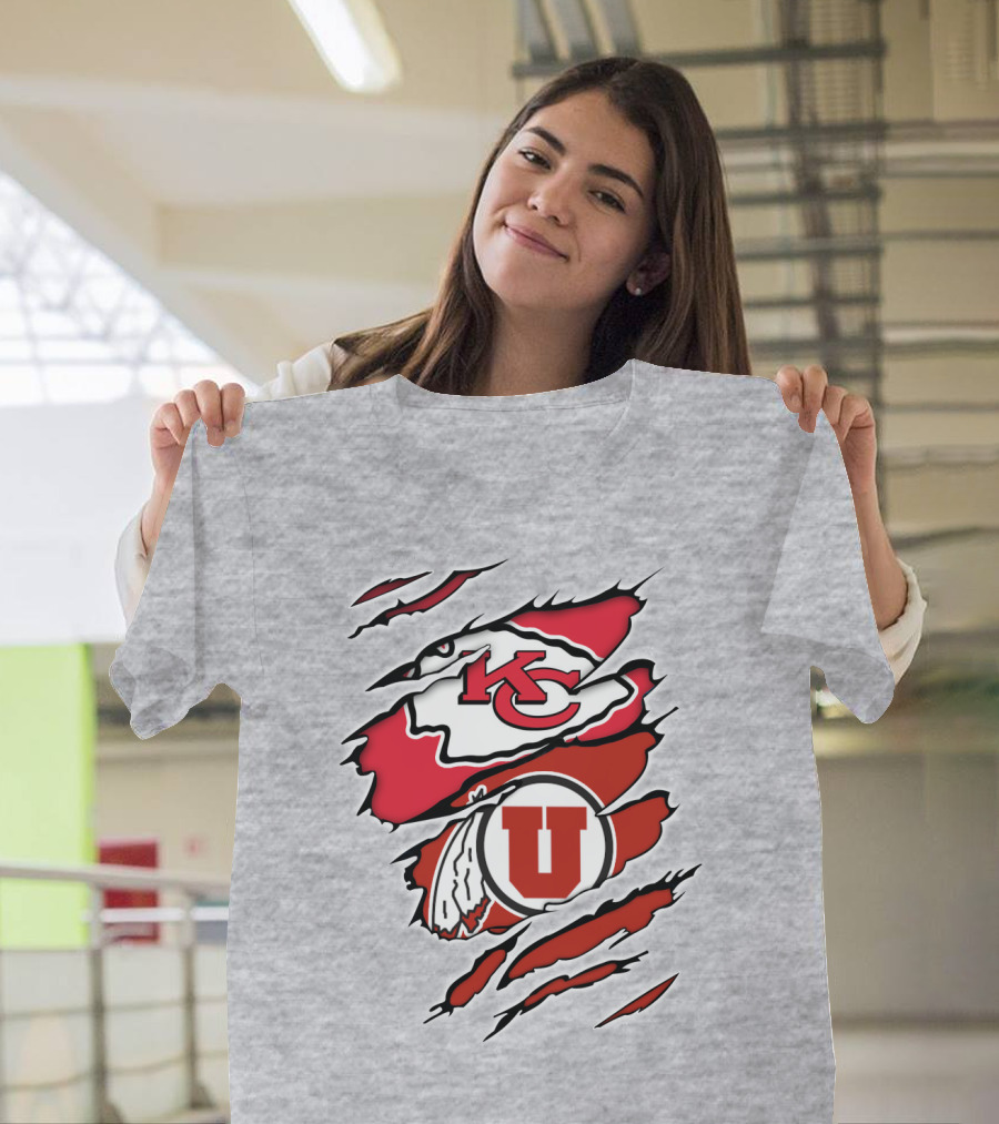 Kansas City Chiefs Utah Utes Claw Marks Logo Combination T-Shirt