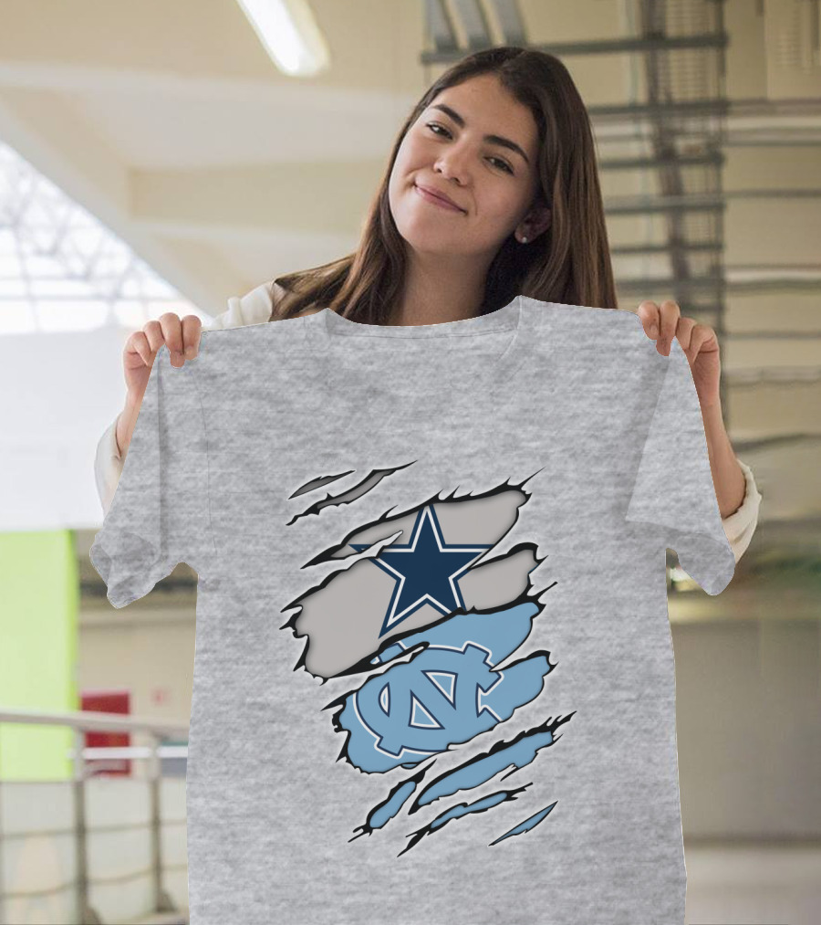 Dallas Cowboys UNC Tar Heels Rip Claw Marks T-Shirt