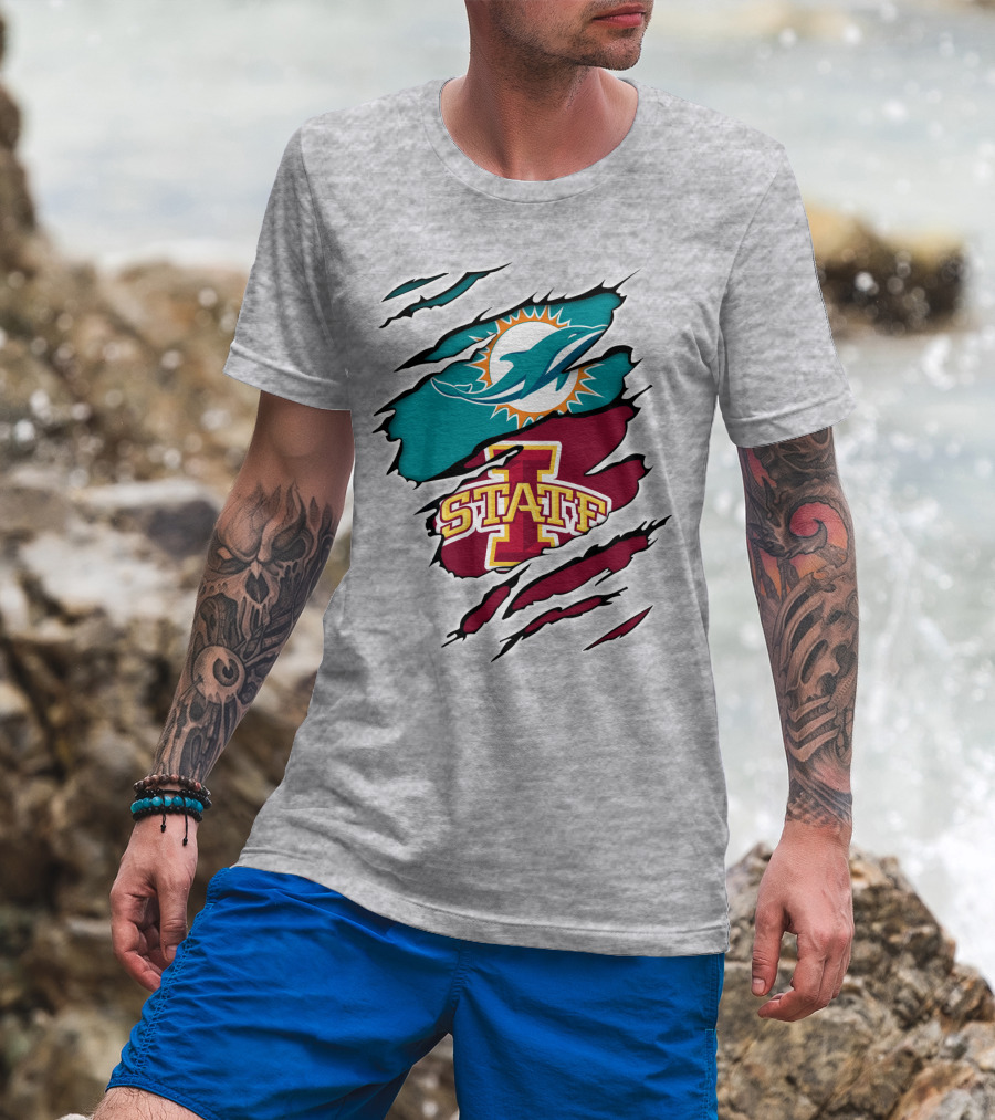 Dolphins Miami Logo Iowa State Cyclones Tear T-Shirt