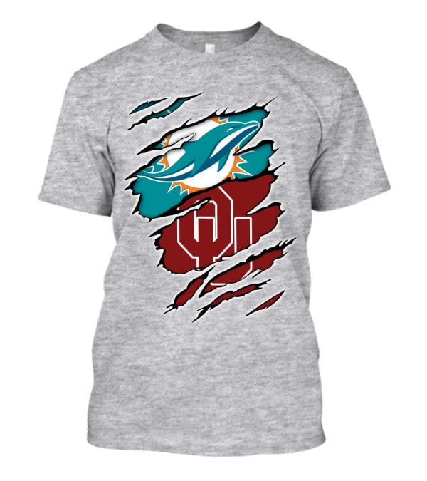Miami Dolphins Oklahoma Sooners Teal Aqua Crimson Red Blend T-Shirt