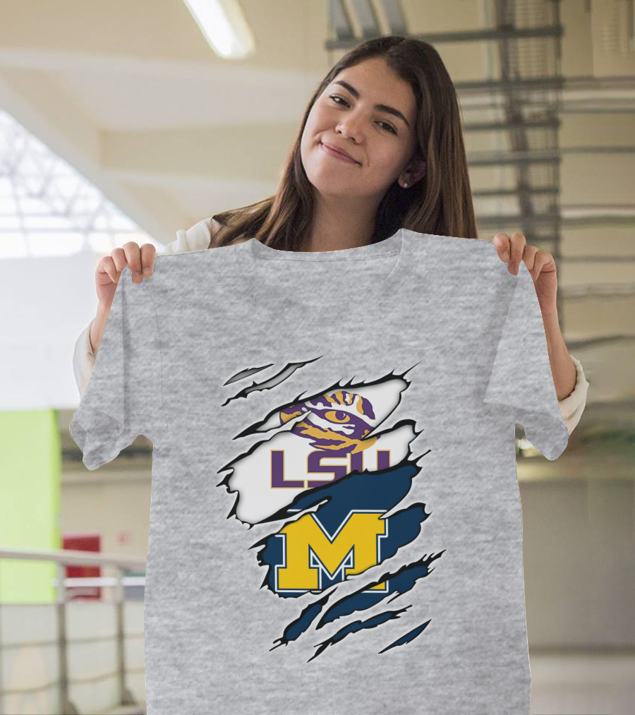 LSU Tigers Michigan Wolverines Claw Logo Mashup T-Shirt