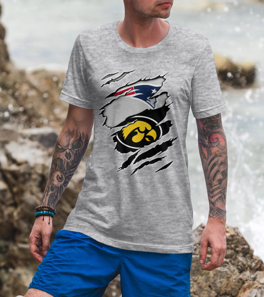 Patriots And Hawkeyes Logos With Torn Effect T-Shirt