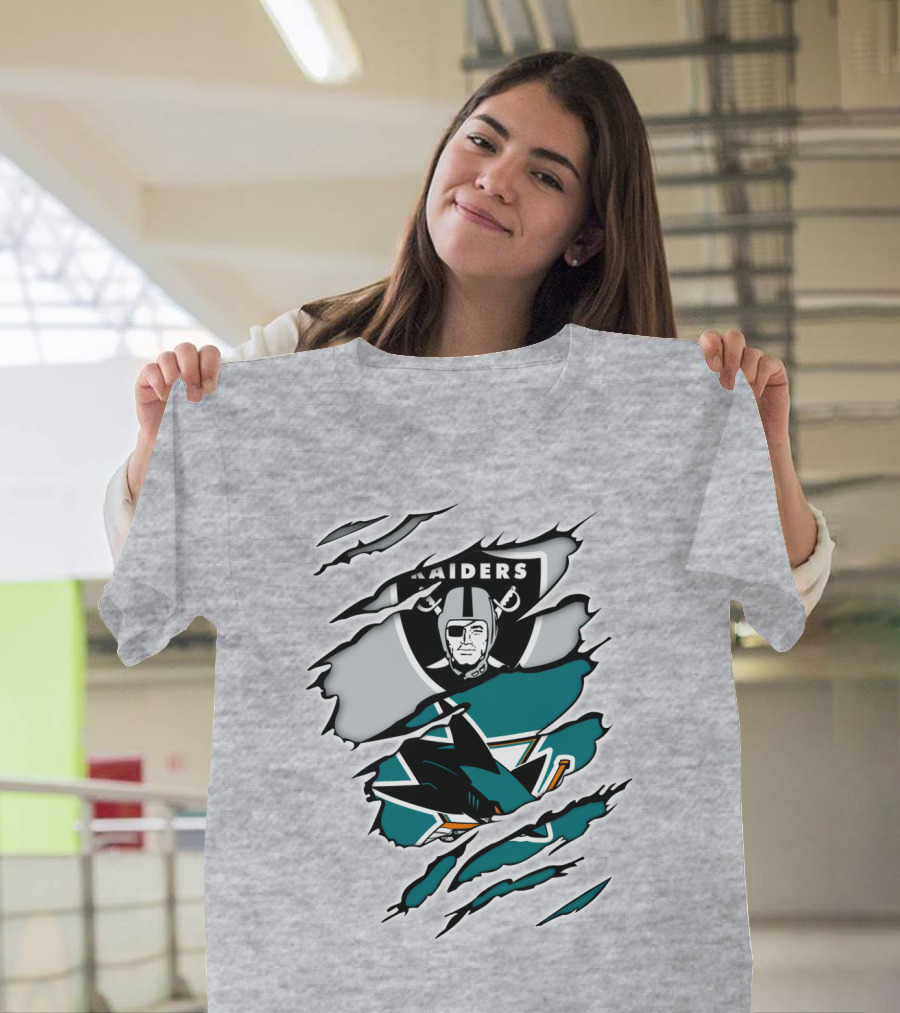 Raiders Sharks Logo Ripped T-Shirt
