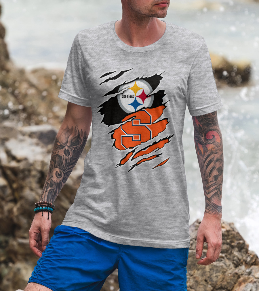 Steelers Syracuse Dual Logo Torn Effect T-Shirt