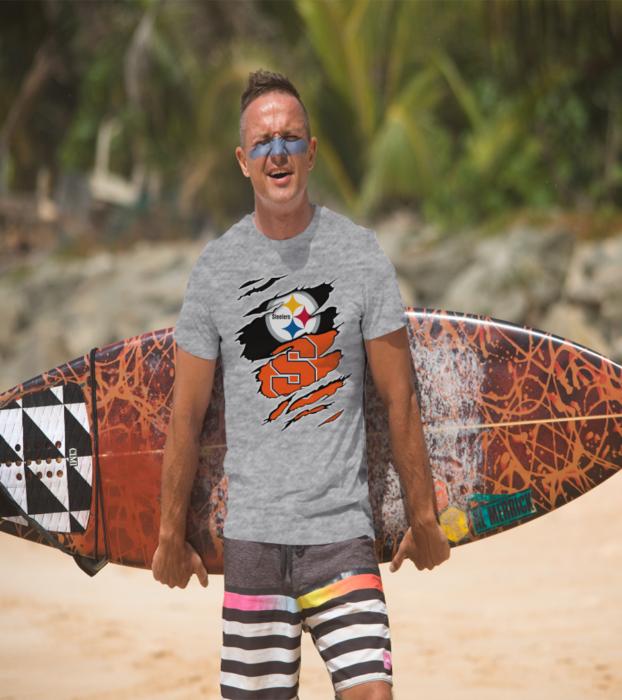 Steelers Syracuse Dual Logo Torn Effect T-Shirt