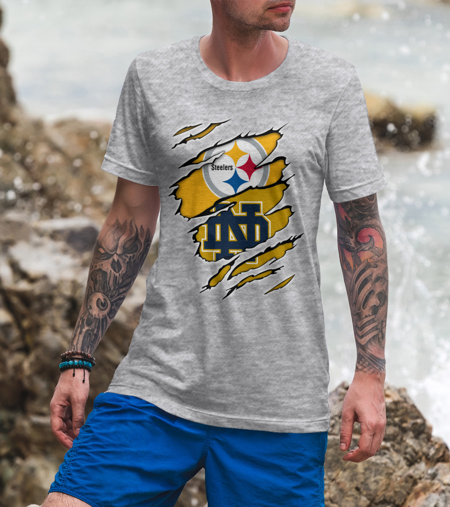 Steelers Notre Dame Logo Ripped T-Shirt