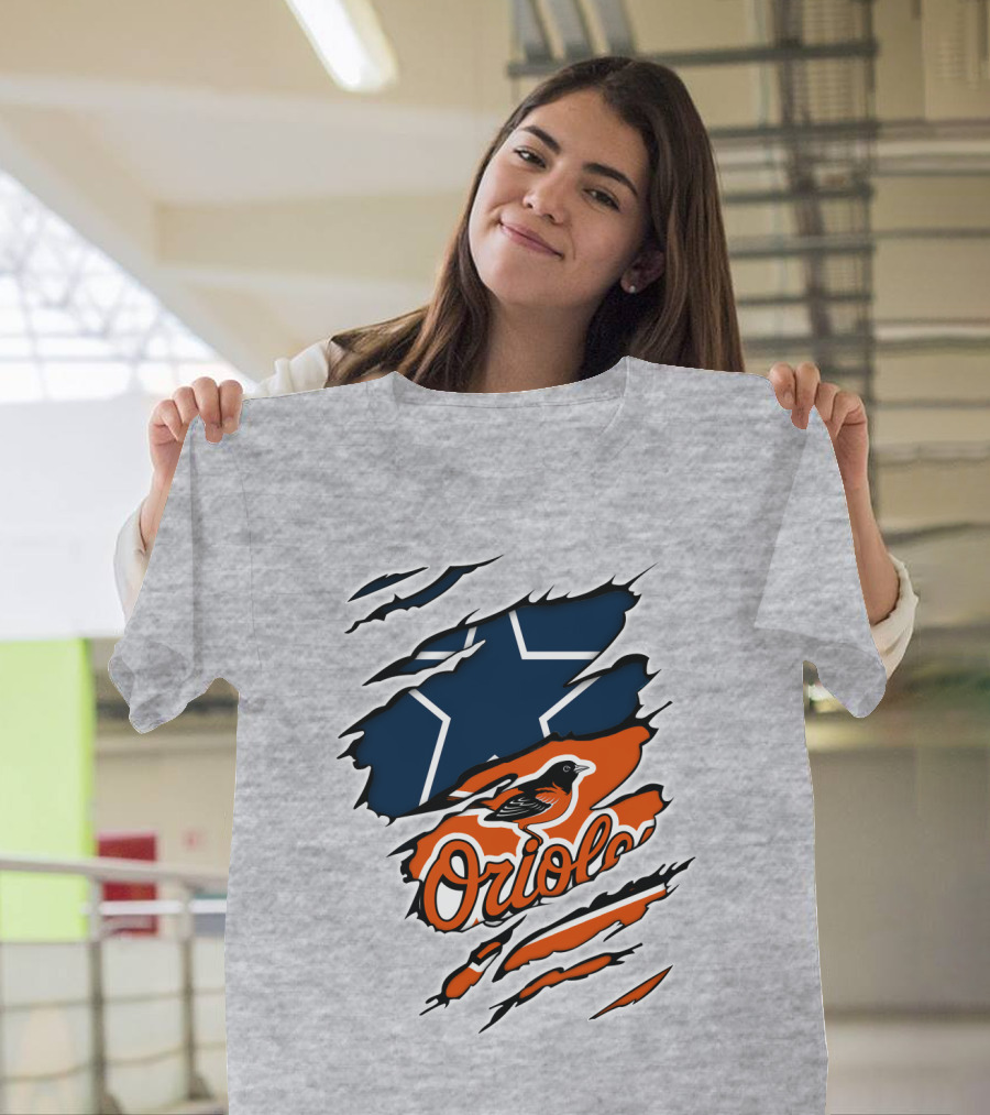 Cowboys Star Orioles Bird Logos Layered T-Shirt