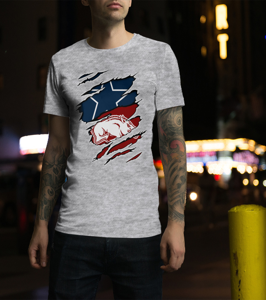 Cowboys Razorbacks Logo Fusion With Star And Hog T-Shirt