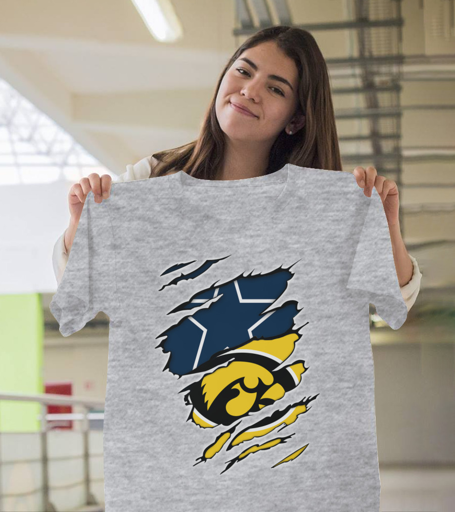 Cowboys Hawkeyes Cowboys Star And Tigerhawk Tear Combo T-Shirt