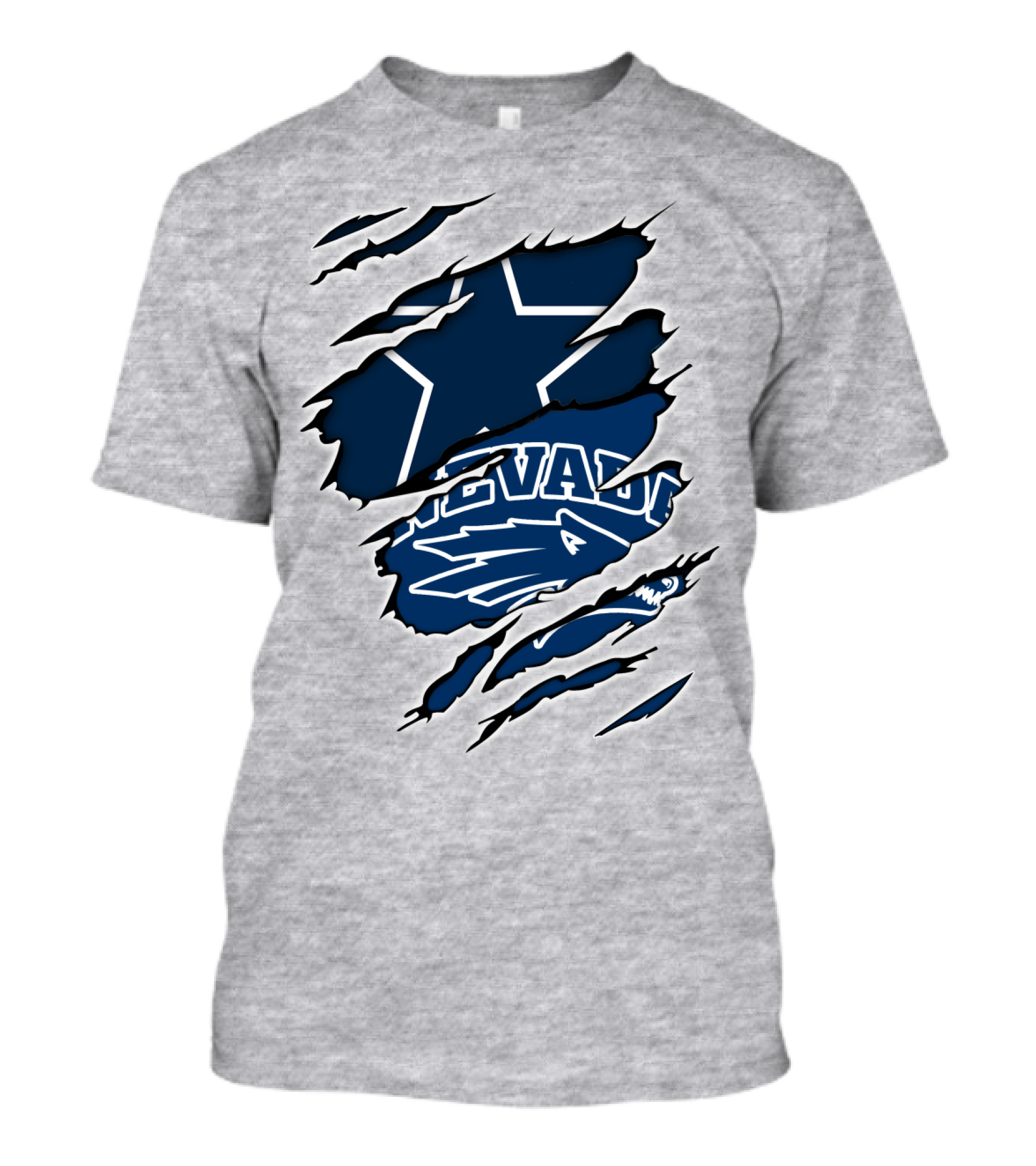 Nevada Cowboys Torn Star Logo And Wolf Elements T-Shirt
