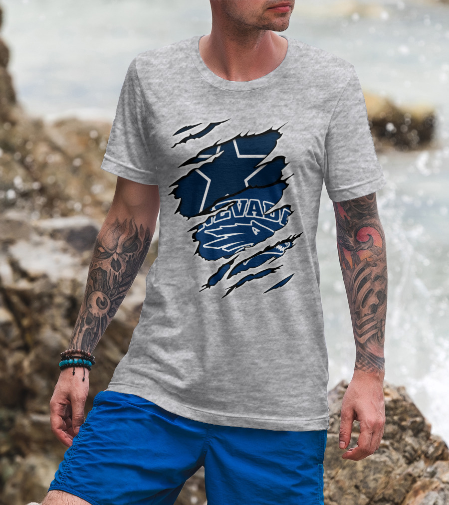 Nevada Cowboys Torn Star Logo And Wolf Elements T-Shirt