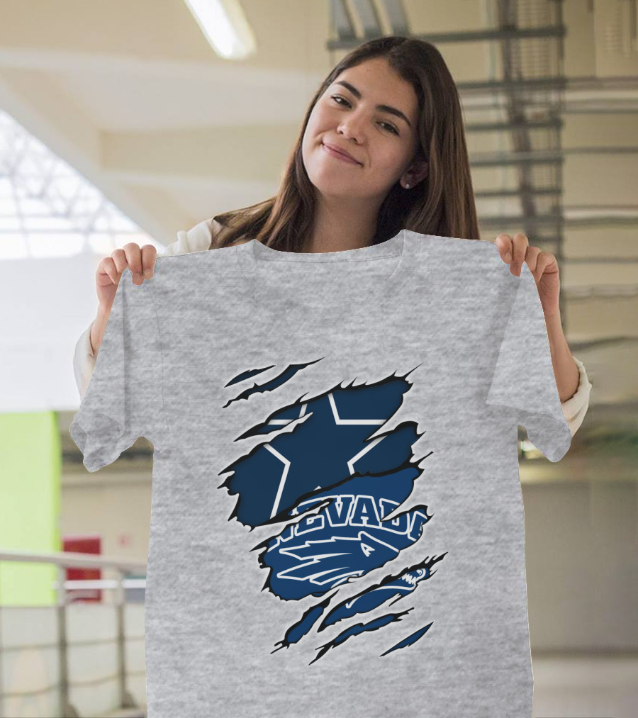 Nevada Cowboys Torn Star Logo and Wolf Elements T-Shirt