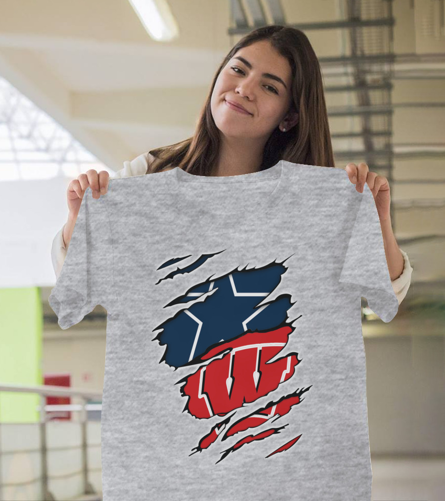 Dallas Cowboys Wisconsin Badgers Ripped Logo Fusion T-Shirt