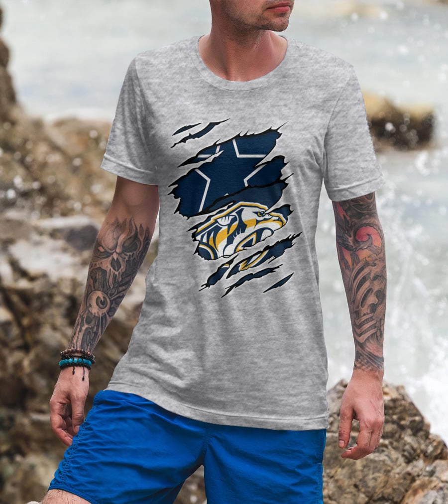 Cowboys Predators Dual Logo Ripped T-Shirt