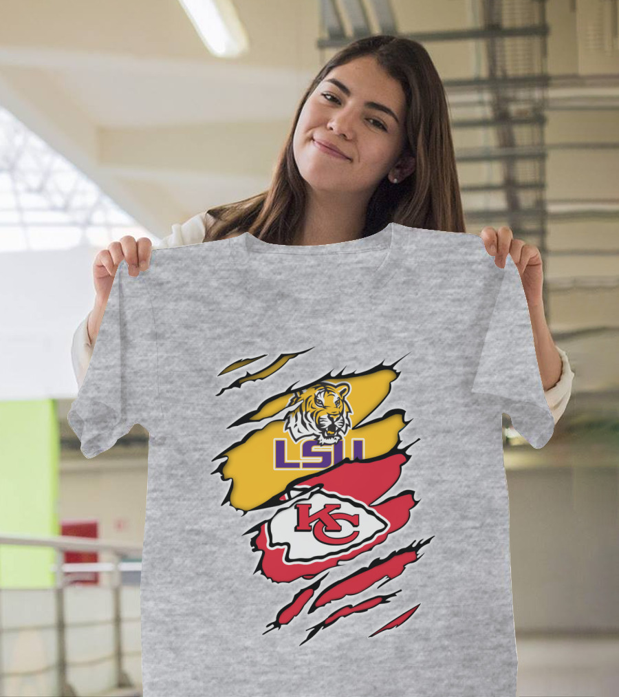 LSU Tigers Kansas City Chiefs Claw Marks Logo Blend T-Shirt