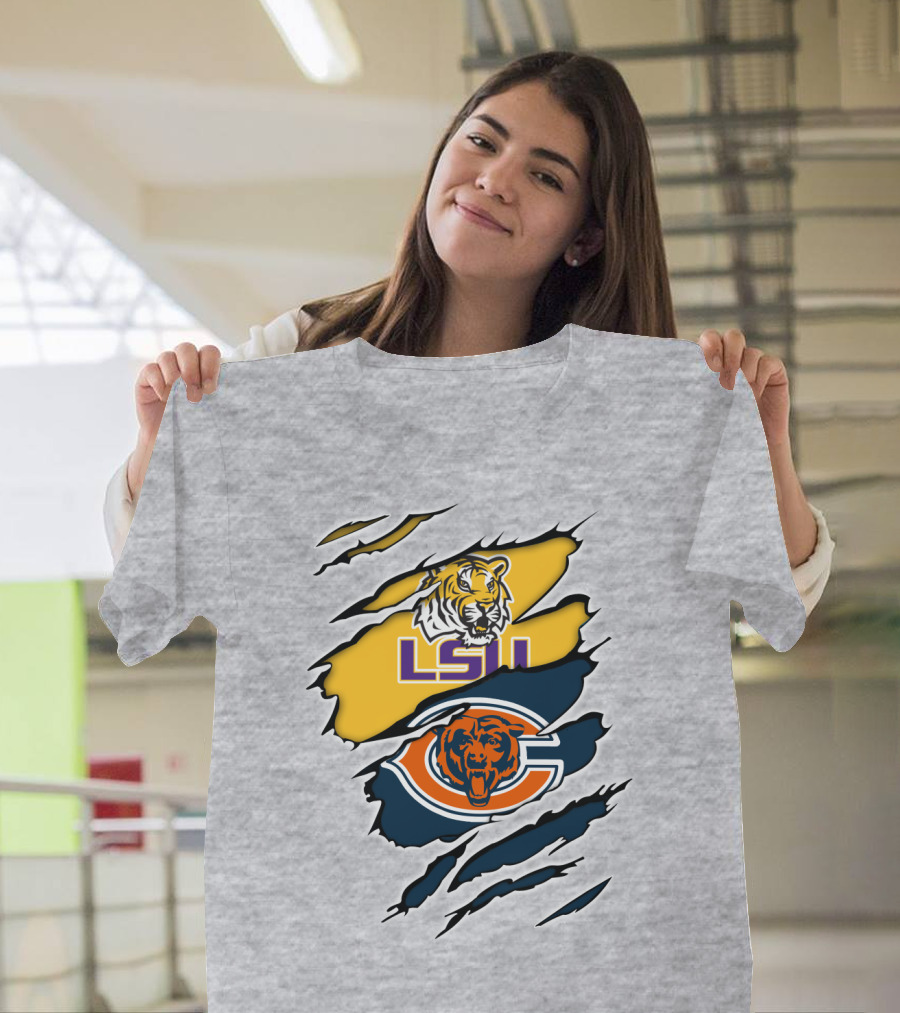 LSU Tigers Chicago Bears Claw Marks T-Shirt