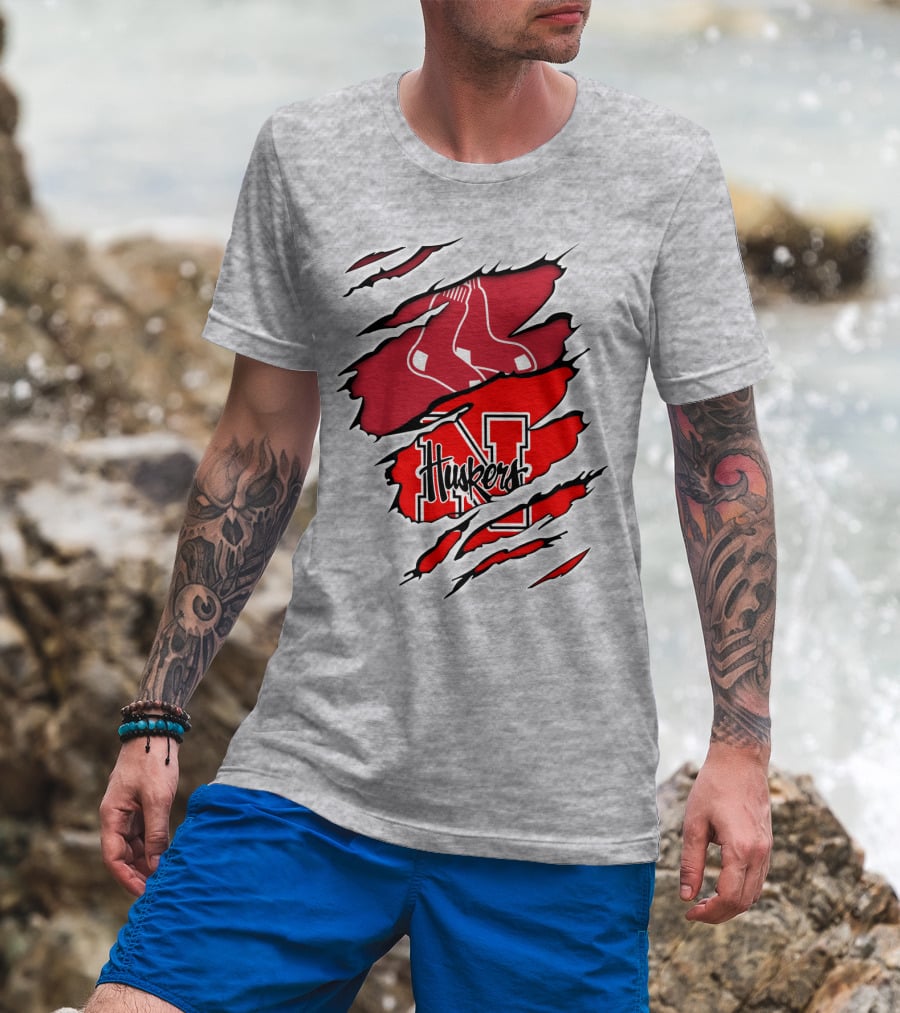Huskers Red Sox Logo Mashup Nebraska N T-Shirt