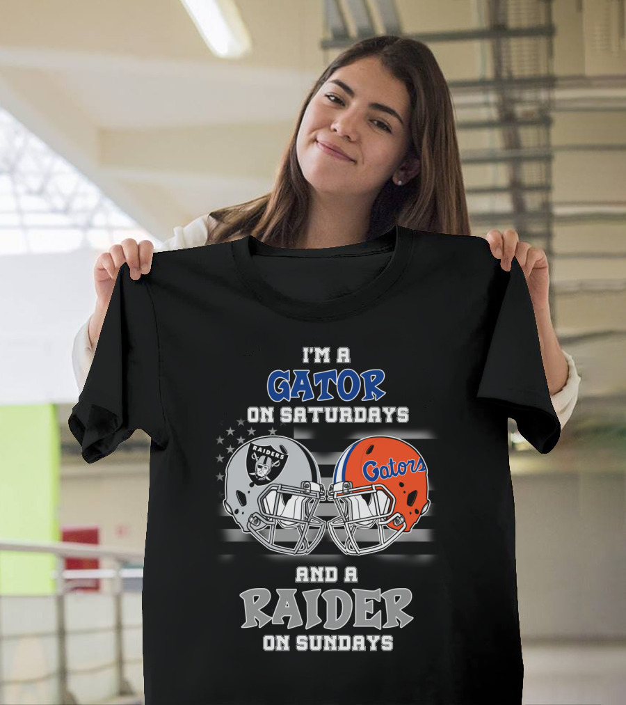 I'm A Gator On Saturdays And A Raider On Sundays Gators Raiders Helmet T-Shirt