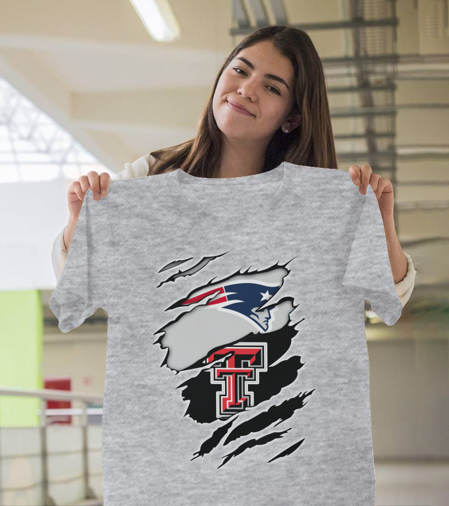New England Patriots Texas Tech Red Raiders Logo Collaboration T-Shirt