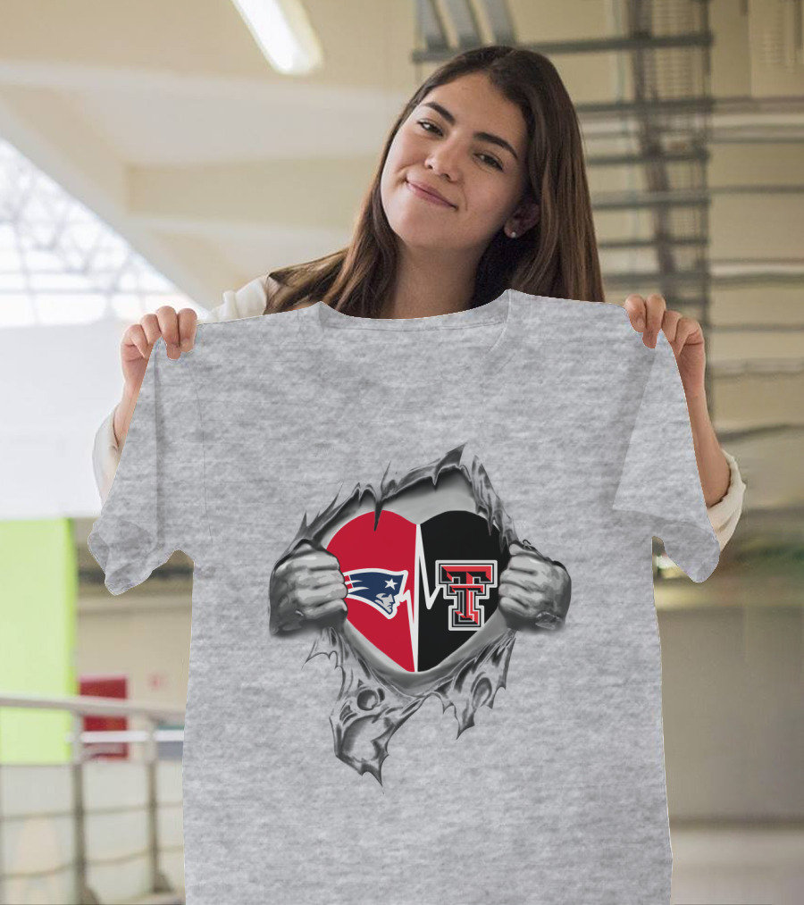 Patriots Texas Tech Heart Logo with Torn Silver Hand T-Shirt