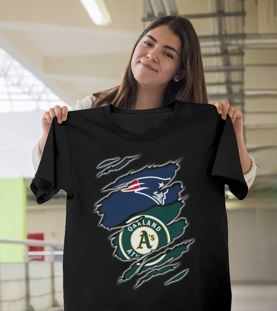 New England Patriots Oakland Athletics Logo Fusion T-Shirt