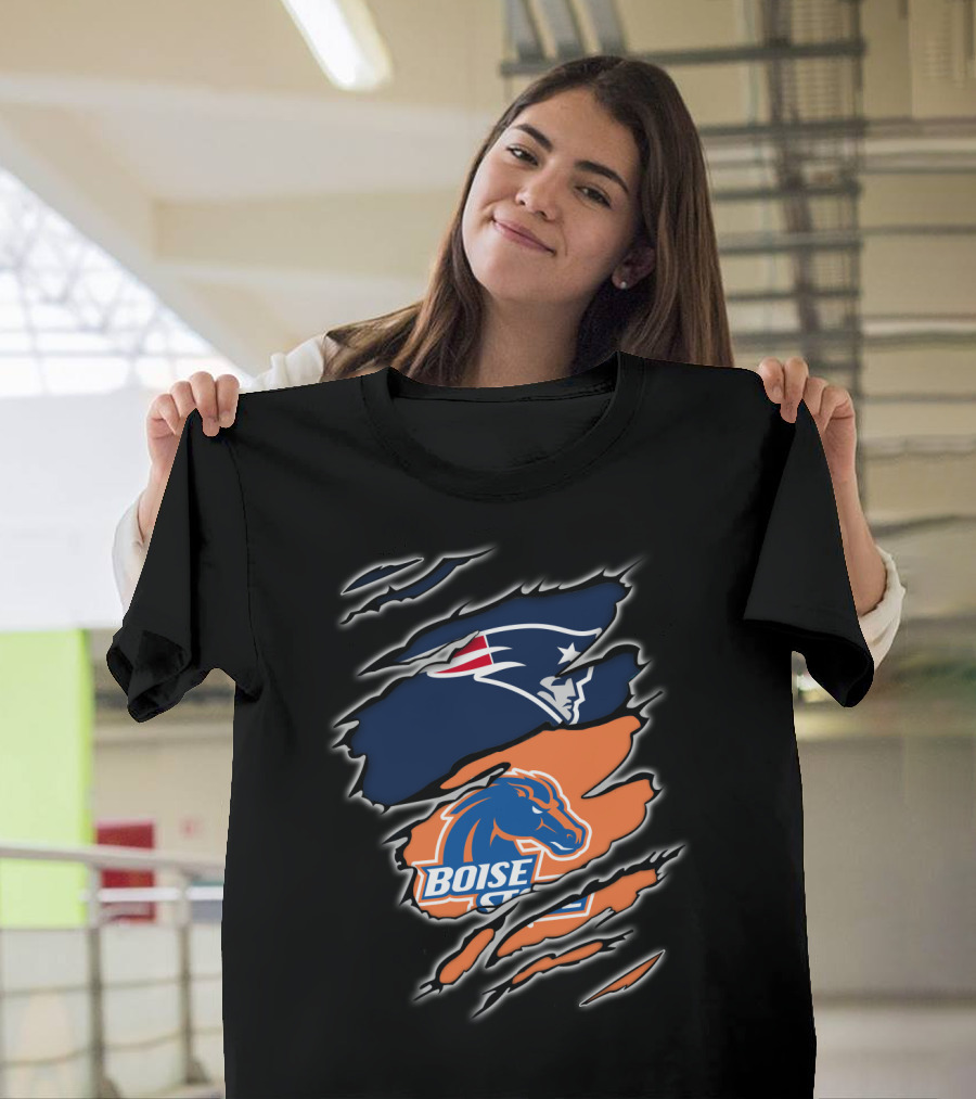 New England Patriots and Boise State Broncos Logo Mashup T-Shirt
