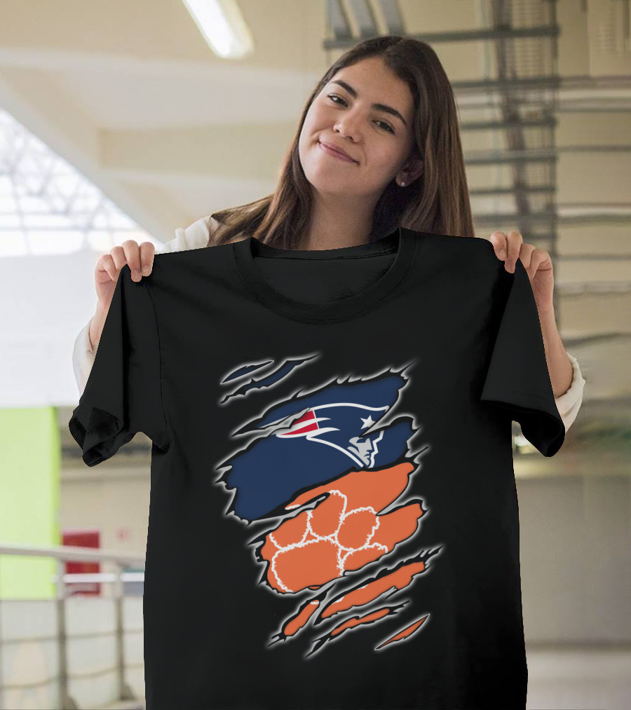 New England Patriots And Clemson Tigers Logo Combo T-Shirt