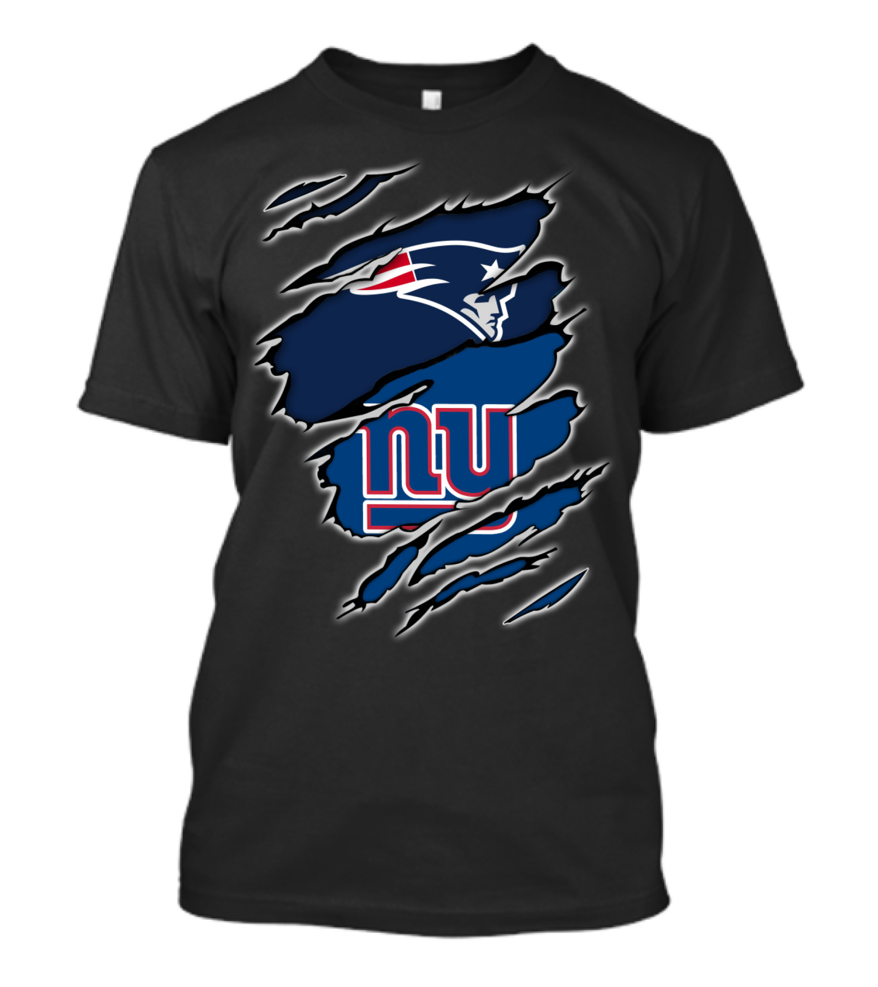 New England Patriots New York Giants Logo Ripped Claw Marks T-Shirt