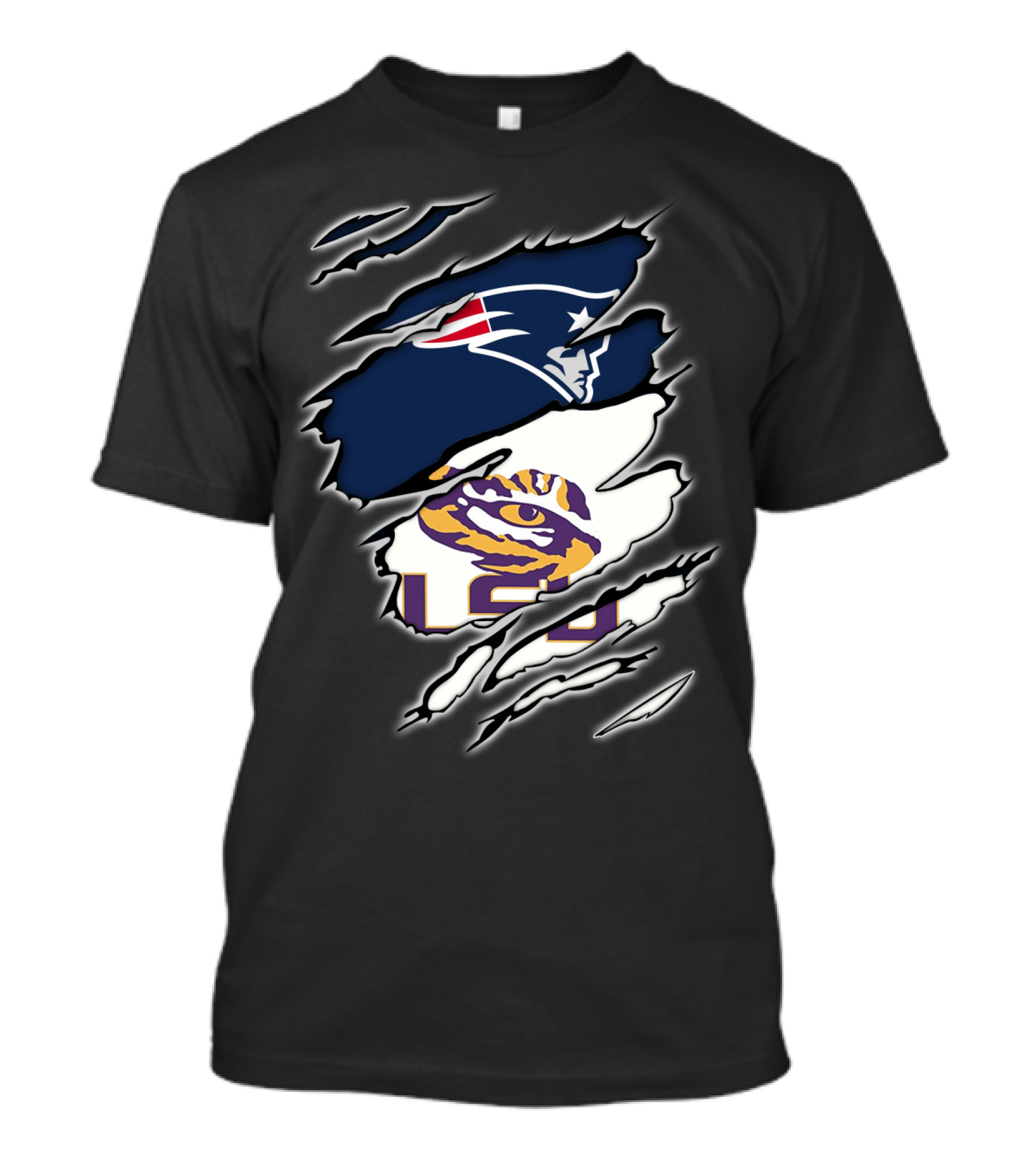 New England Patriots And LSU Tigers Logo Mashup T-Shirt