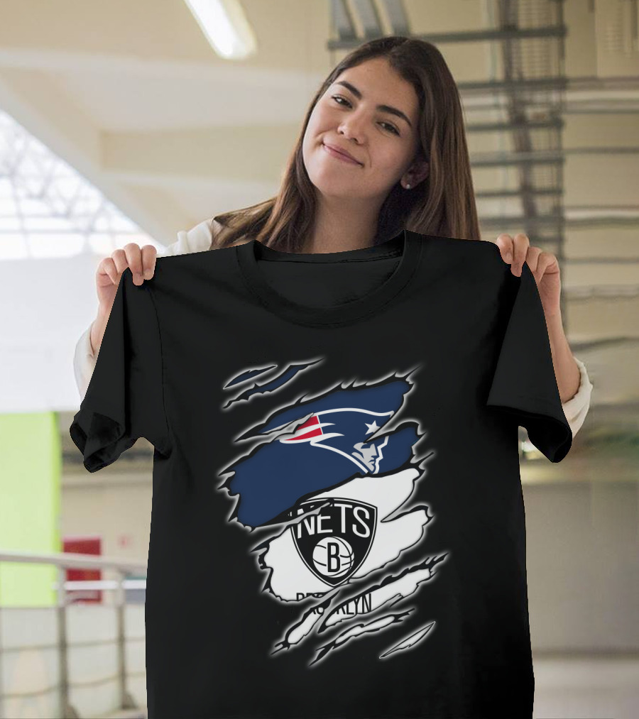 New England Patriots and Brooklyn Nets Ripped T-Shirt