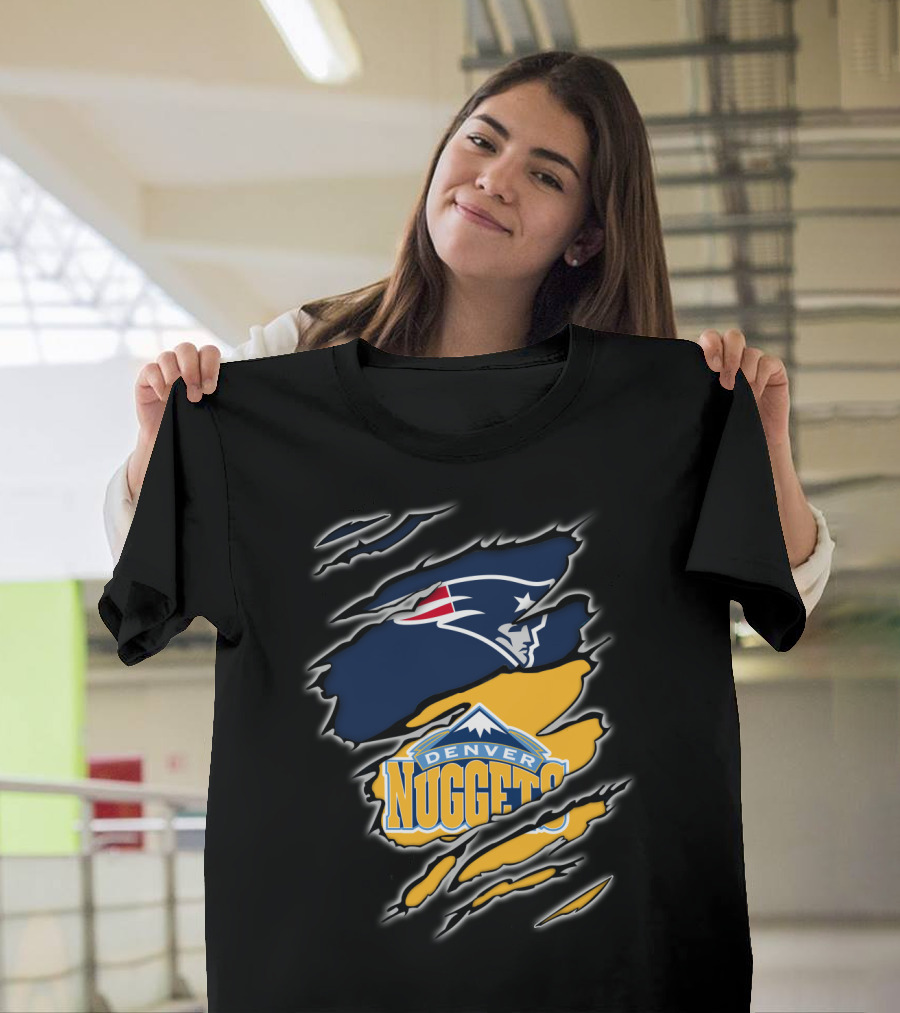 New England Patriots and Denver Nuggets Logos Mashup T-Shirt