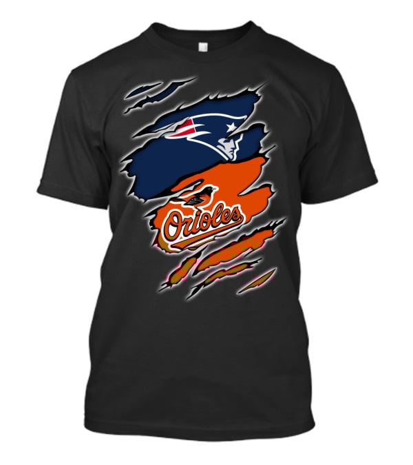 New England Patriots Baltimore Orioles Torn Ripped Claw Marks T-Shirt