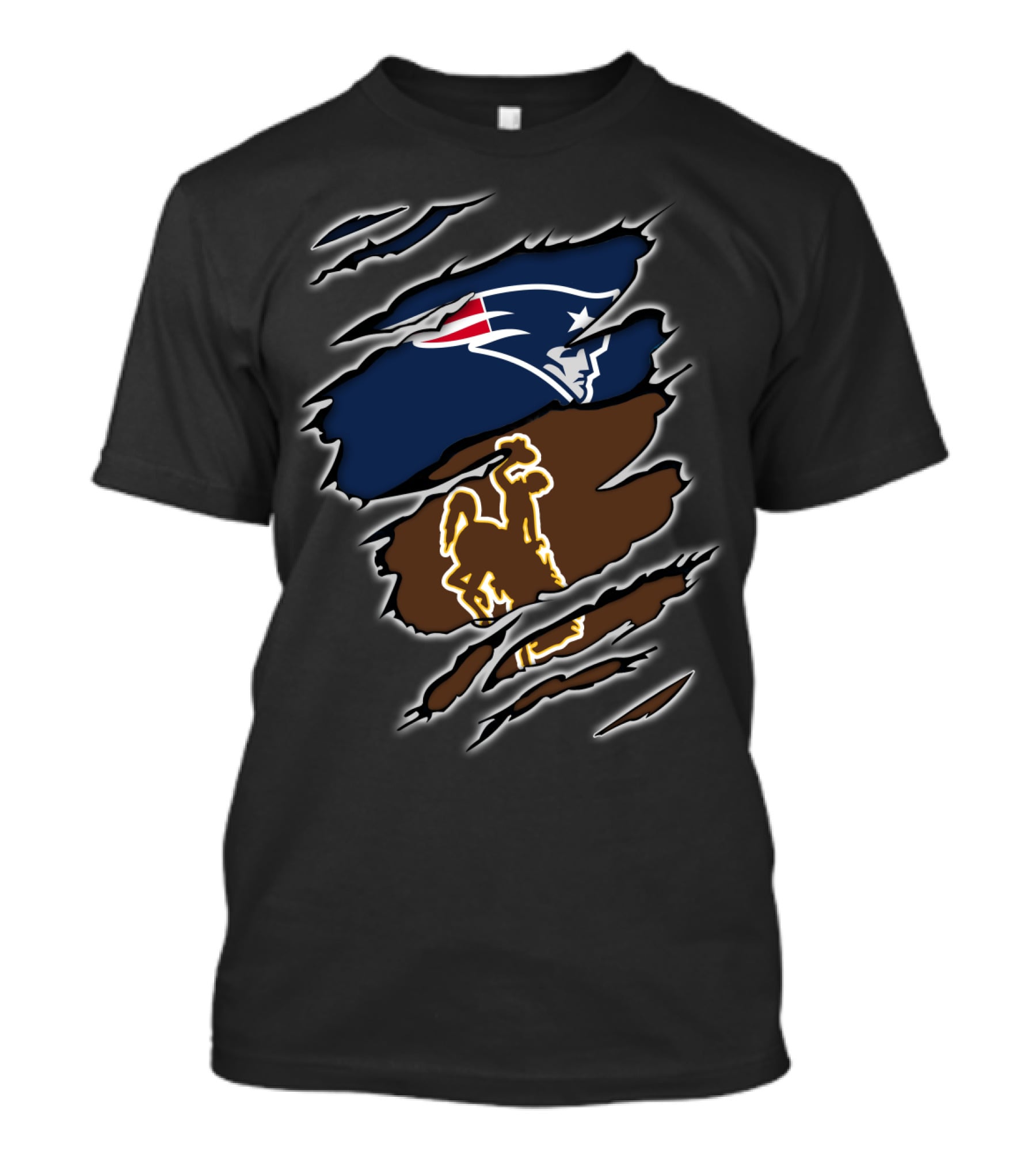 Patriots Logo And Wyoming Cowboy Symbol Fusion T-Shirt