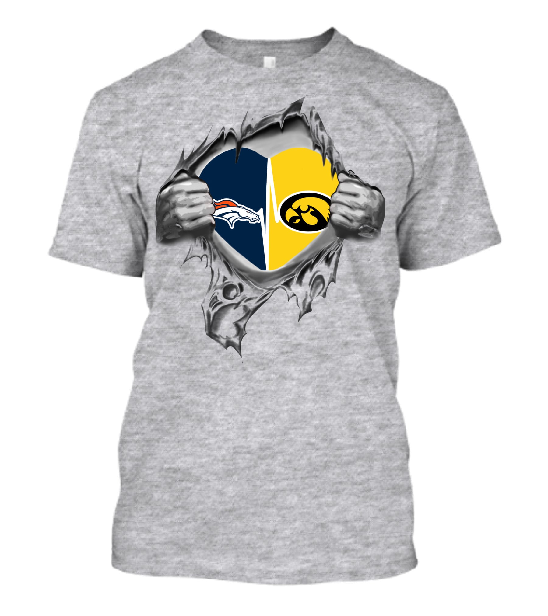 Denver Broncos Iowa Hawkeyes Heart Logo Fusion T-Shirt