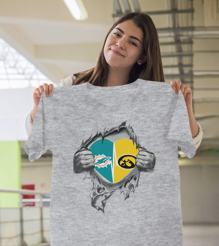 Miami Dolphins Iowa Hawkeyes Heart T-Shirt