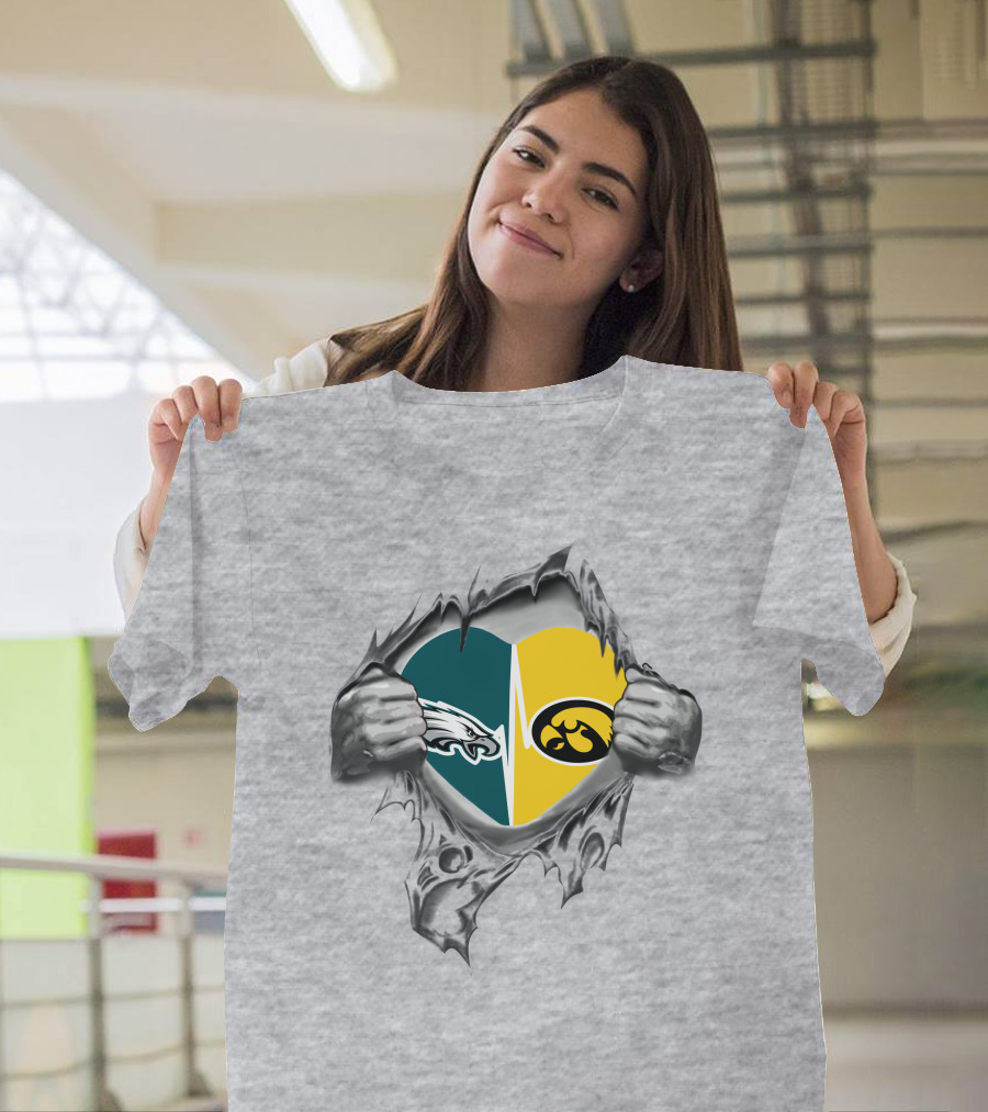 Hawkeyes Eagles Heart Logo Silver Hands T-Shirt
