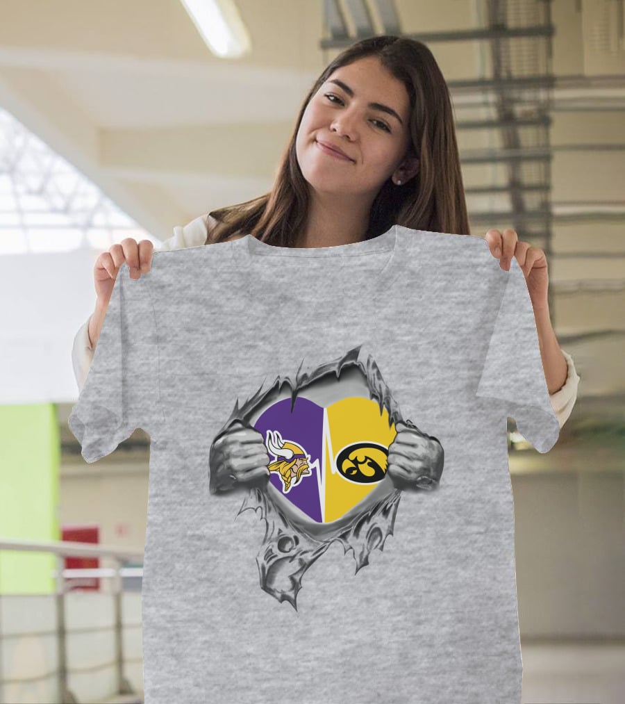 Hawkeyes Vikings Heart Split With Ripped Hands T-Shirt