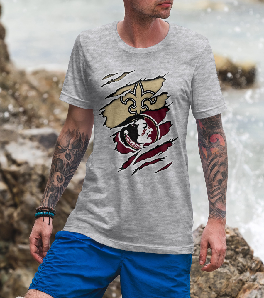 Saints Seminoles Logo Fusion With New Orleans And Florida State Elements T-Shirt